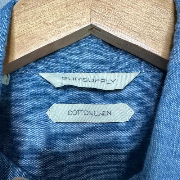 SUITSUPPLY Albiate Denim Cotton Linen Extra Slim Fit Mens 16 Button Up Shirt - Picture 5 of 8